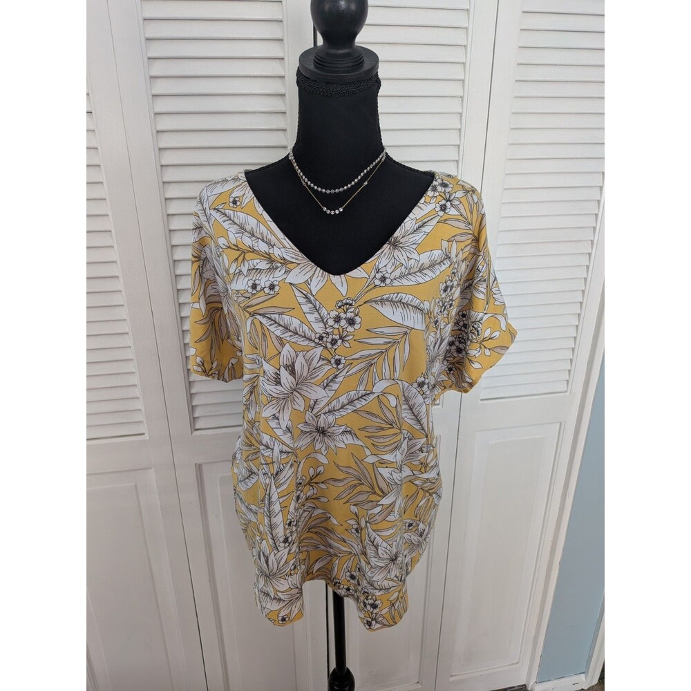 J.Jill NEW Luxe Supima Tee Women's XL (Oversized) Yellow Daisy Vibrant Tropical